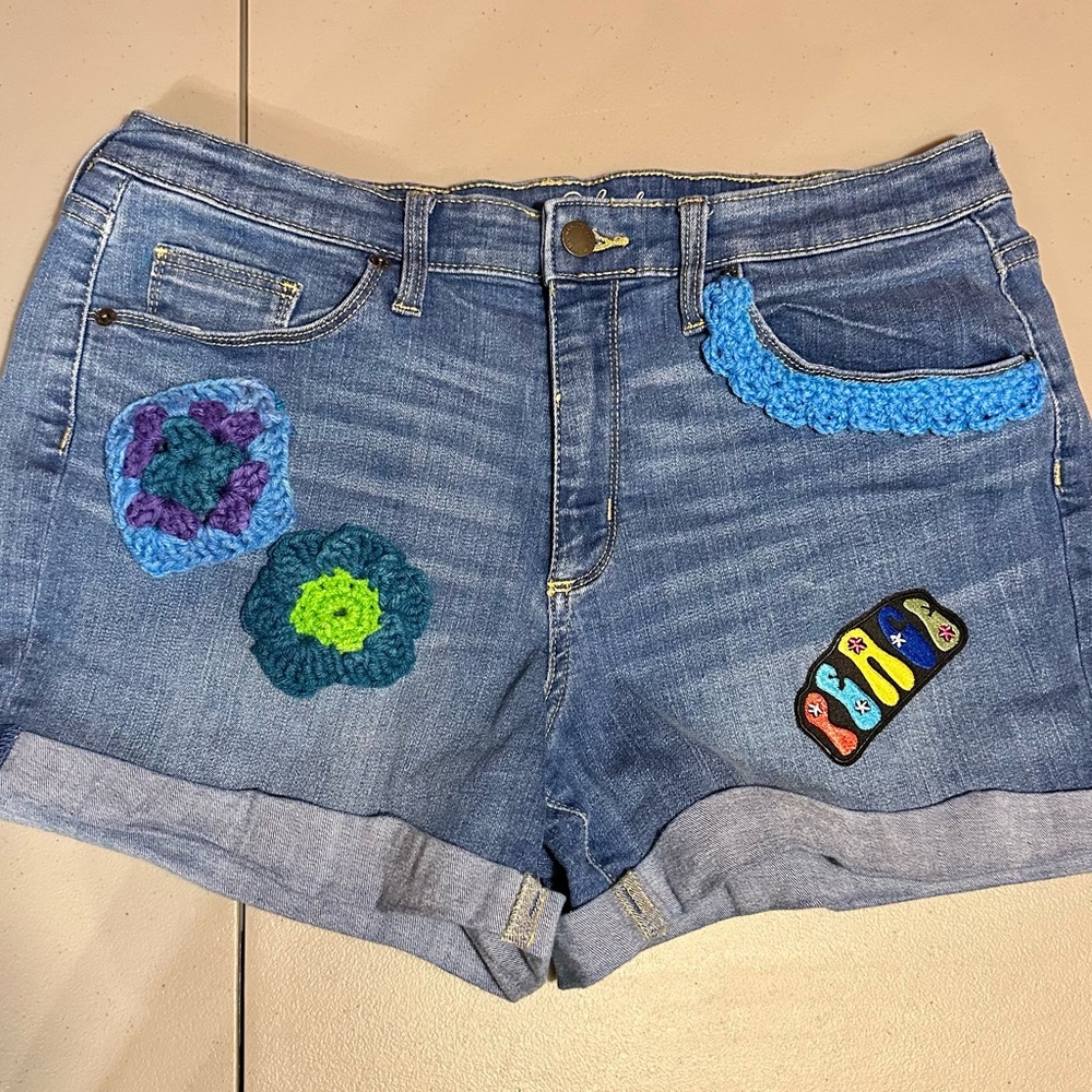 Universal Thread Upcycled Cutoffs. Hand Crocheted… - image 1